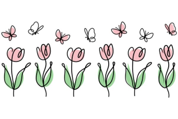 A Delightful Display of Pink and Green Flower Illustrations