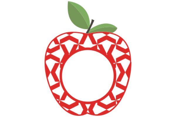 Vibrant Red Apple with a Green Leaf, Encircled by an Intricate Red Pattern