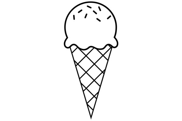 Simplistic Line Drawing of an Ice Cream Cone with Sprinkles