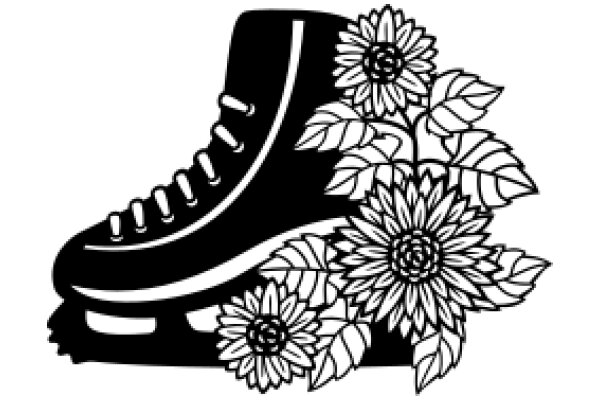 Stylish Black Sneaker with White Laces and Flower Accent