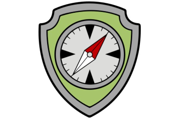 A Stylized Compass with a Red Arrow, Inside a Shield-like Emblem.