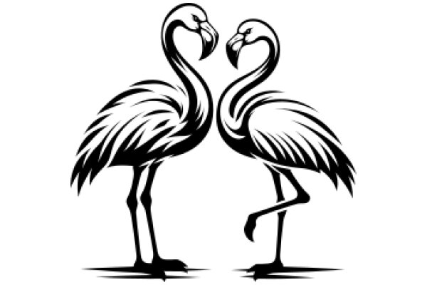 Elegant Illustration of Two Flamingos in a Dance-like Pose