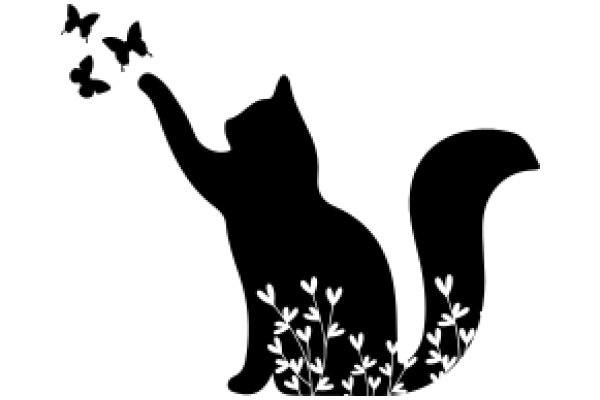 Silhouette of a Cat with Butterflies