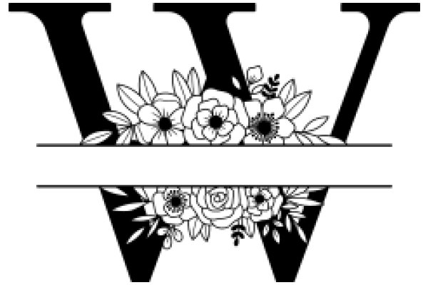 Monochrome Art: Flower Bouquet with the Letter 'W'