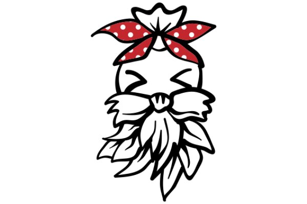 Stylized Cartoon Character with Red Polka Dot Bow and White Beard