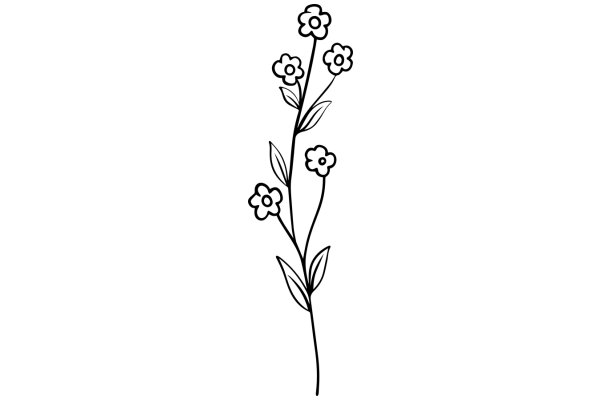 Simplistic Line Drawing of a Flower Stem with Leaves and Flowers