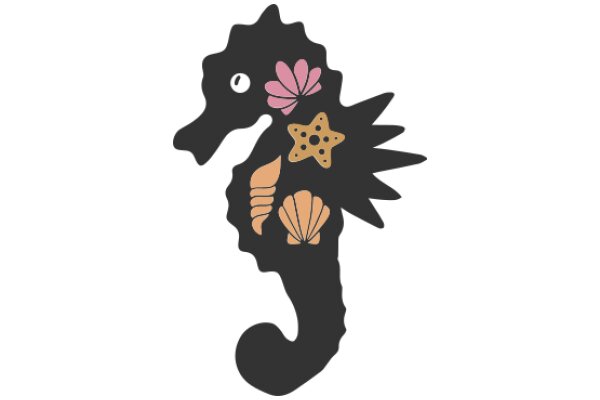 Stylized Seahorse with Floral and Starfish Decorations