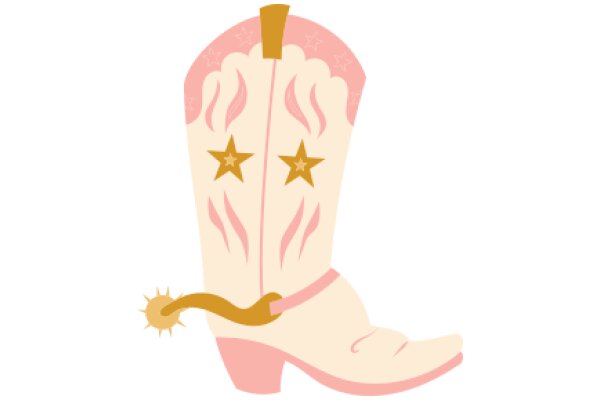 A Pink Cowboy Boot with Gold Stars and a Yellow Spur