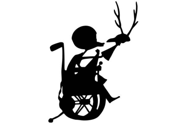 Silhouette of a Person in a Wheelchair with a Deer Head