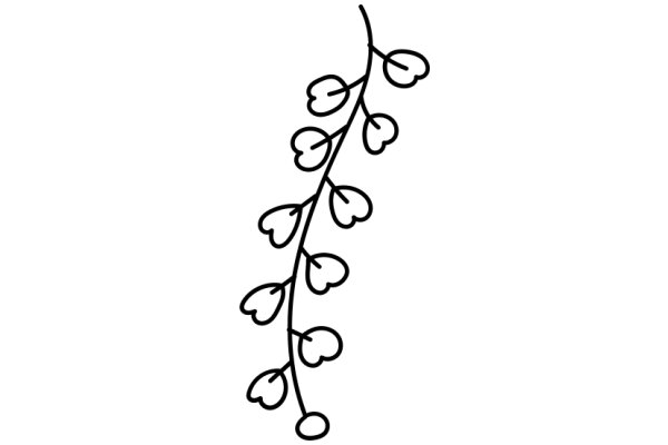 Simplistic Line Drawing of a Branch with Leaves