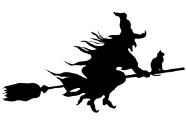 Silhouette of a Wizard and His Cat on a Broomstick