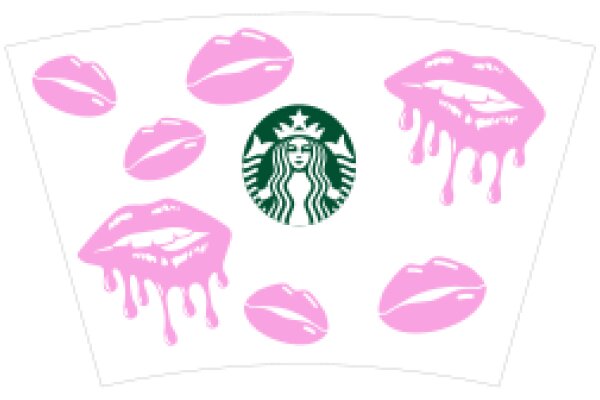 Starbucks-themed Lip Prints on a Pink Background