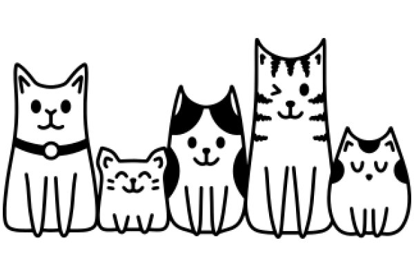 A Line of Cute Cartoon Cats