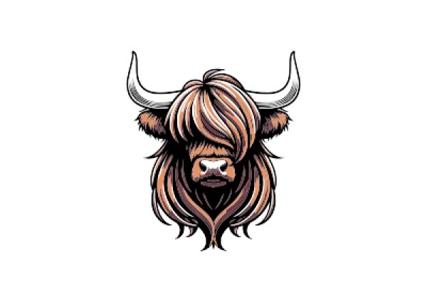 Stylized Bull Head with Horns and Mane