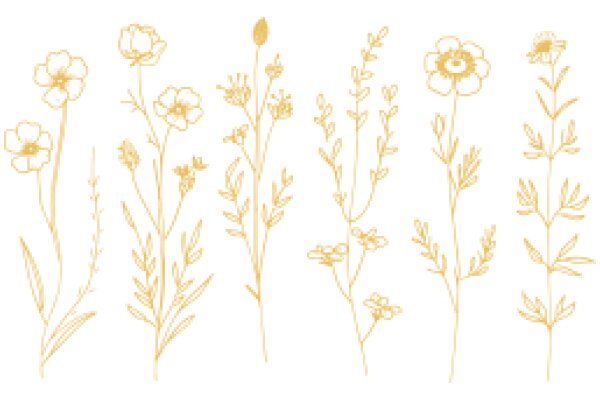 Golden Botanical Illustrations: A Collection of Flowering Plants and Flowers