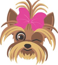 A Whimsical Portrayal of a Dog with a Pink Bow and Mustache