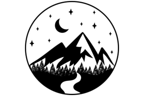 A Nighttime Scene with a Mountain and Stars