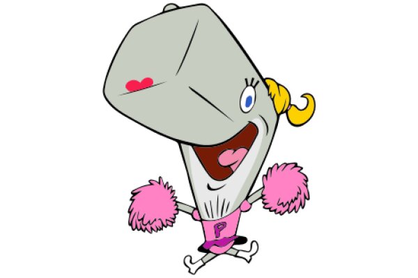 A Playful Pink Cheerleader Hat on a Gray Fish Character