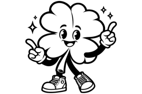 Stylish Cartoon Cloud Character with Shoe and Starburst Effects