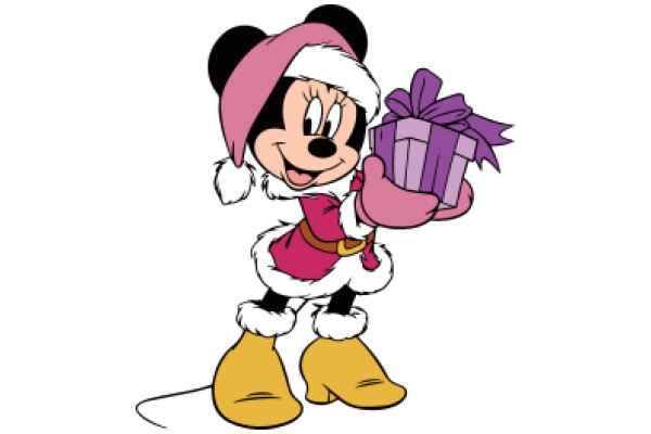 Mickey Mouse in a Festive Mood, Holding a Gift