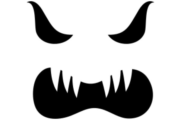 Stylized Black Icon of a Frowning Face with Horns