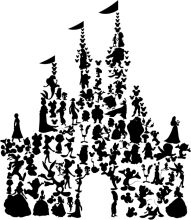 A Silhouette of a Castle Surrounded by a Variety of Silhouetted Characters