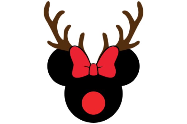 Stylized Mickey Mouse Ears with a Red Bow and Antlers