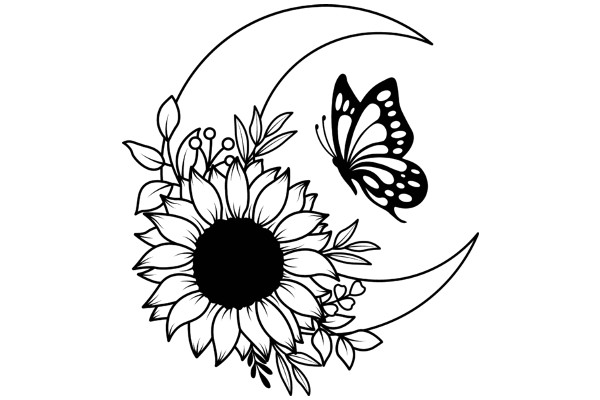 Moonlit Garden: AButterfly and a Sunflower