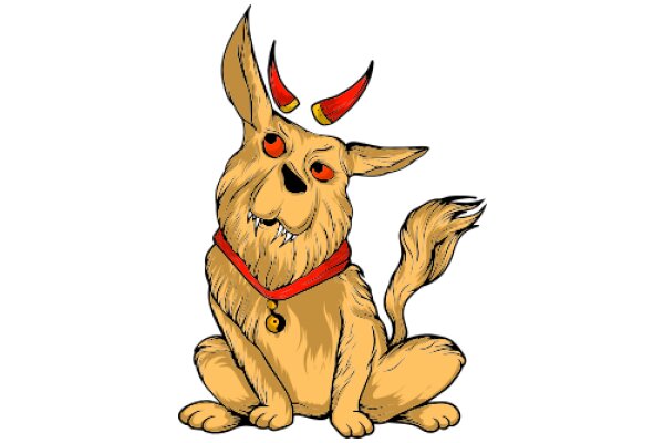 A Whimsical Illustration of a Dog with Red Horns