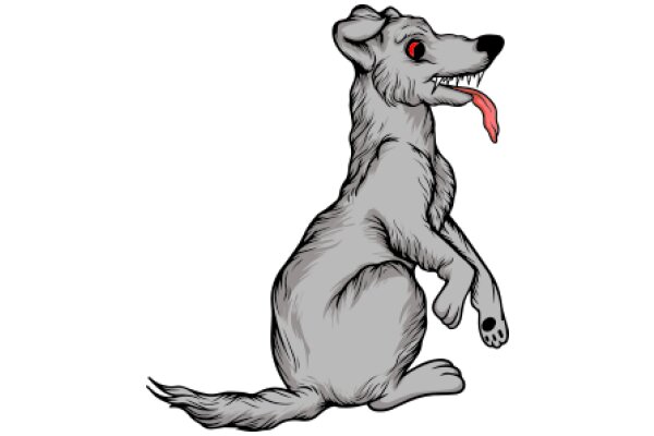 A Whimsical Illustration of a Gray Dog with a Tongue Out