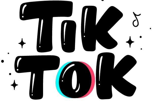 Stylized TikTok Logo with Black and Pink Lettering and Starburst Design