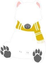 A Whimsical Illustration of a Bear with a Scarf and Paws