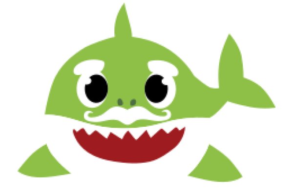 Whimsical Green Cartoon Shark with a Mustache and Red Teeth