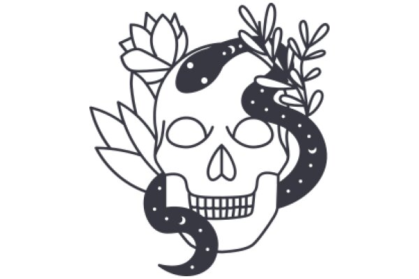 Stylized Skull with Snake and Floral Design