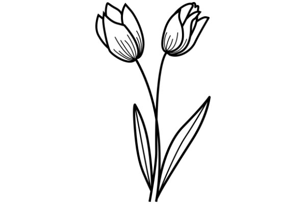 Elegant Line Drawing of Three Tulips