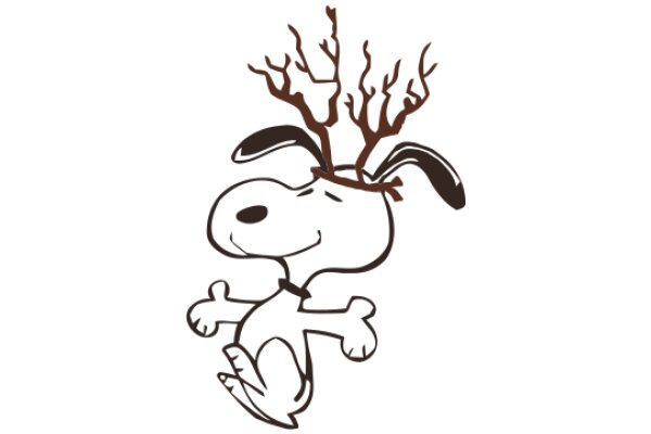 A Whimsical Cartoon of a Dog with a Tree Branch Antler