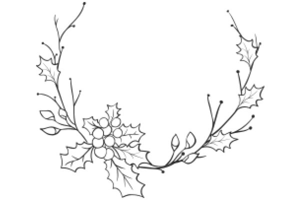 Silhouette of a Floral Branch with Leaves and Berries