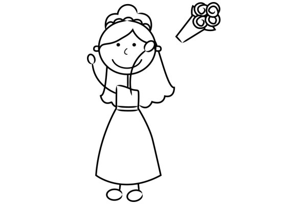 A Whimsical Illustration of a Girl with a Flower and a Cone