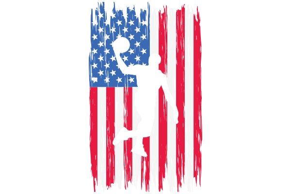 American Flag with Silhouette of Person Catching Ball