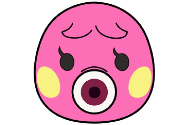 A Whimsical Pink Character with a Purple Eye and Black Eyebrows