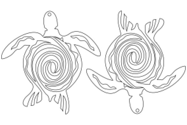 Two Turtle Silhouettes with Intricate Swirl Designs