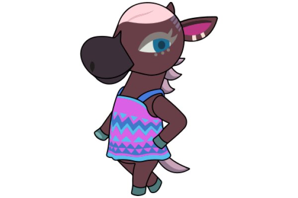 A Stylish Cartoon Horse with a Purple Dress and Blue Eyes