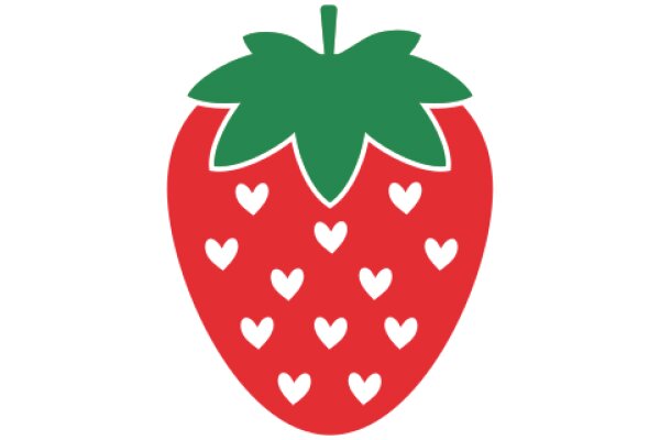 Vibrant Red Strawberry with Green Leaves and White Hearts