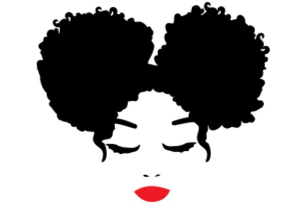 Stylized Silhouette of a Woman's Face with Curly Hair and Red Lips