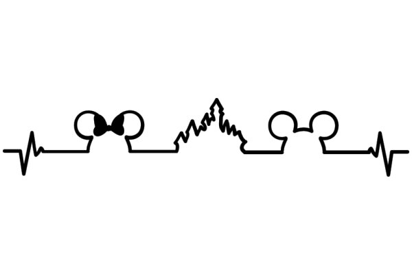 Elegant Illustration of Mickey Mouse Ears and a Heartbeat Line