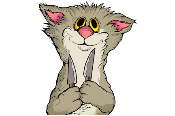 A Whimsical Illustration of a Cat-like Creature Holding Knives