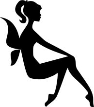 Silhouette of a Female Figure with Wings, Sitting and Looking to the Side