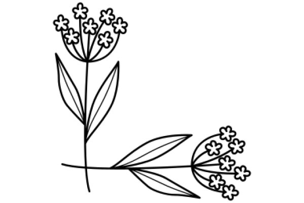 Line Drawing of a Flower and Leaf