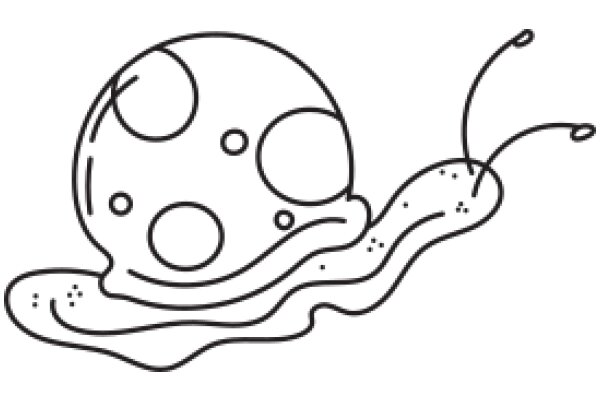 Whimsical Line Drawing of a Snail with a Moon-like Shell