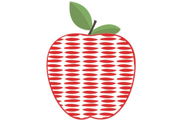 Vibrant Red Apple with a Green Leaf, Illustrated in a Stylized Pattern